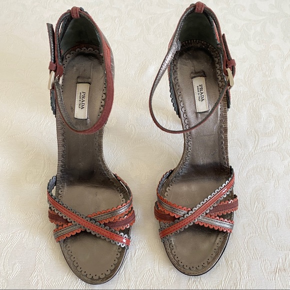 prada lizard scalloped trim cisscross sandals - Picture 7 of 11